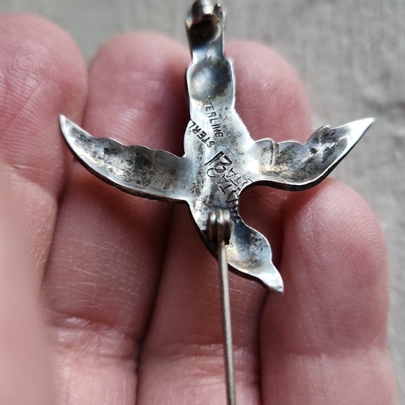 Great Native American Navajo Handmade Vintage Turquoise Bird Pin 🐦 - Picture 10 of 10